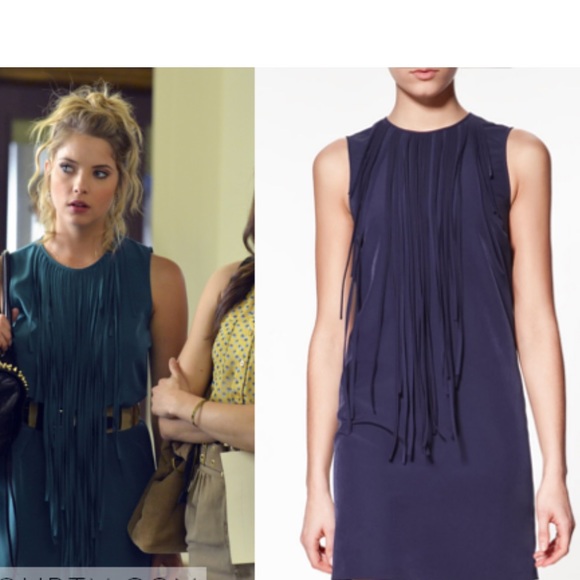 zara blue fringe dress